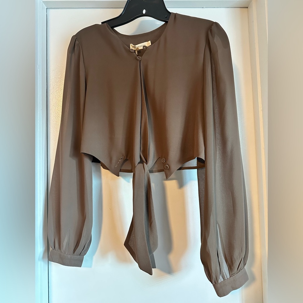Brown Long Sleeve Cropped Blouse